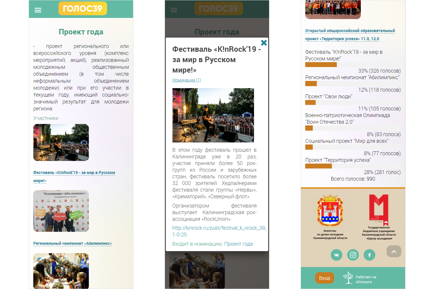 Сайт голосований Агентства по делам молодежи Калининградской области