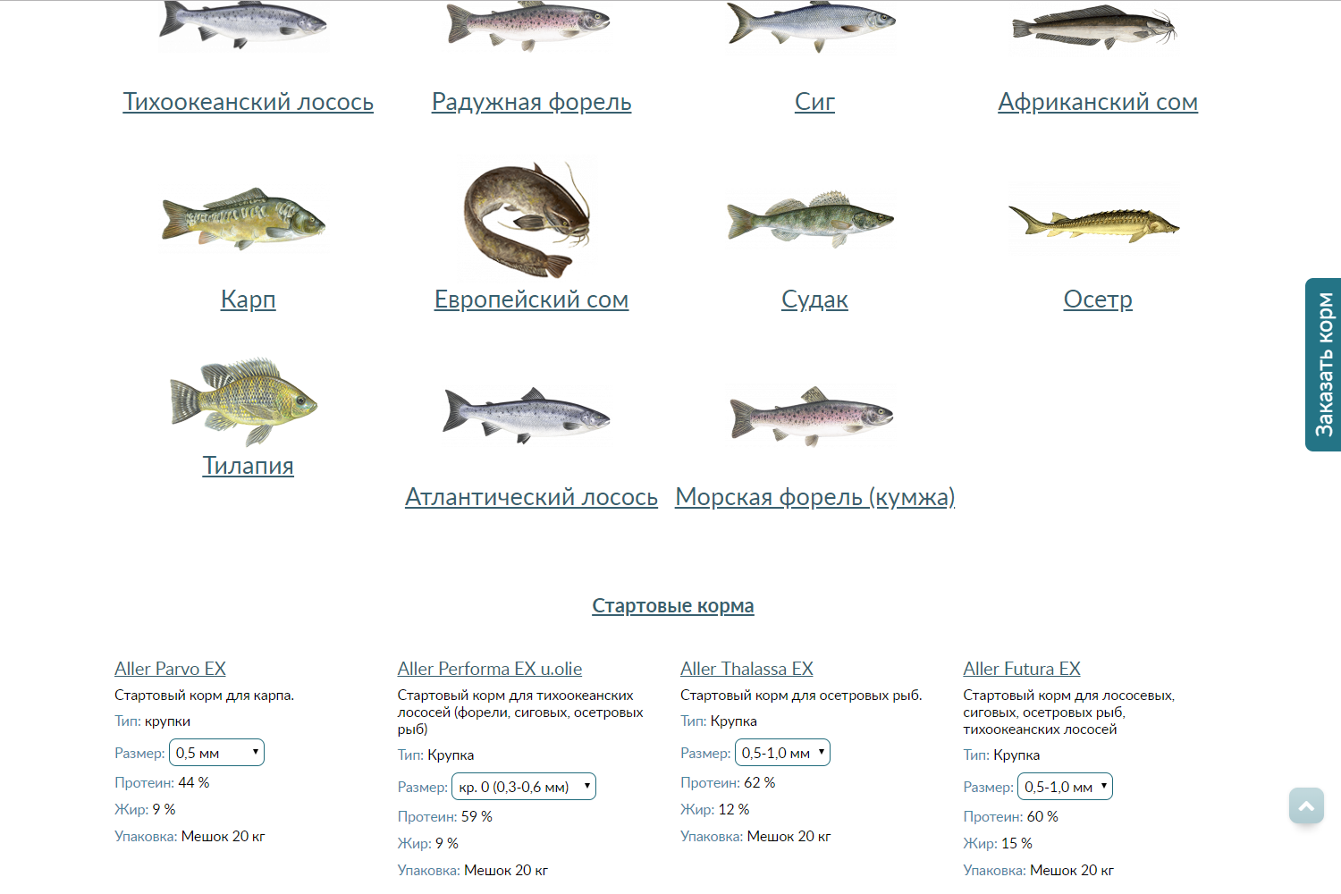 Список рыбных кормов